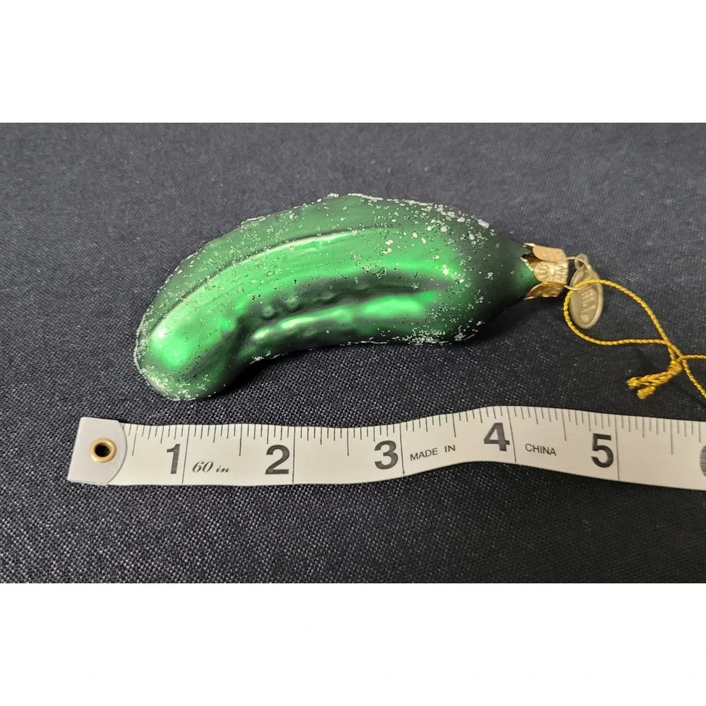 Pier 1 Glass Pickle Christmas Ornament Green Glittery